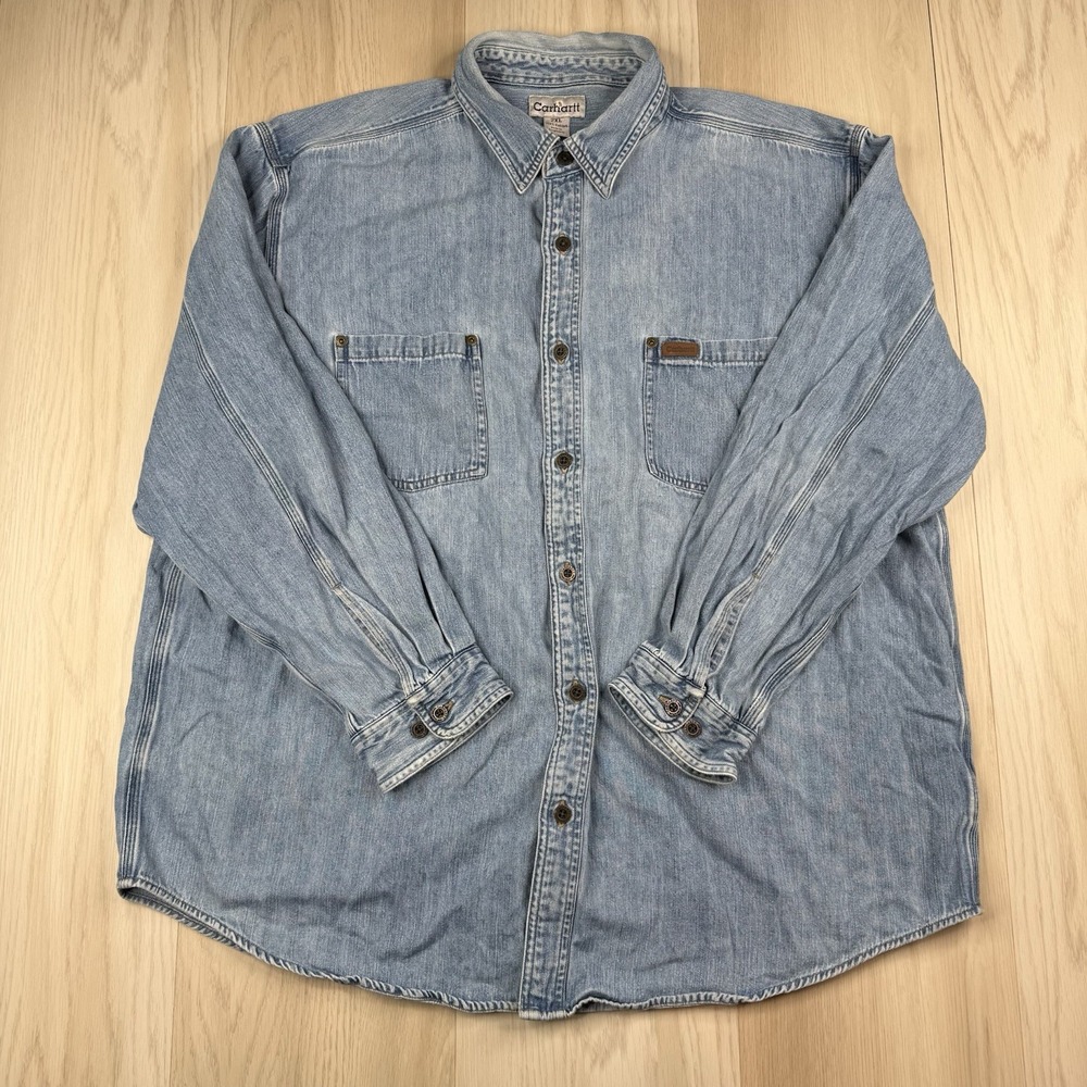Vintage Carhartt Denim Shirt Mens Size XXL Metal Buttons Classic Workwear S97STW